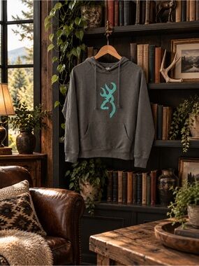 🌵Browning - Gray Hoodie with Teal Logo